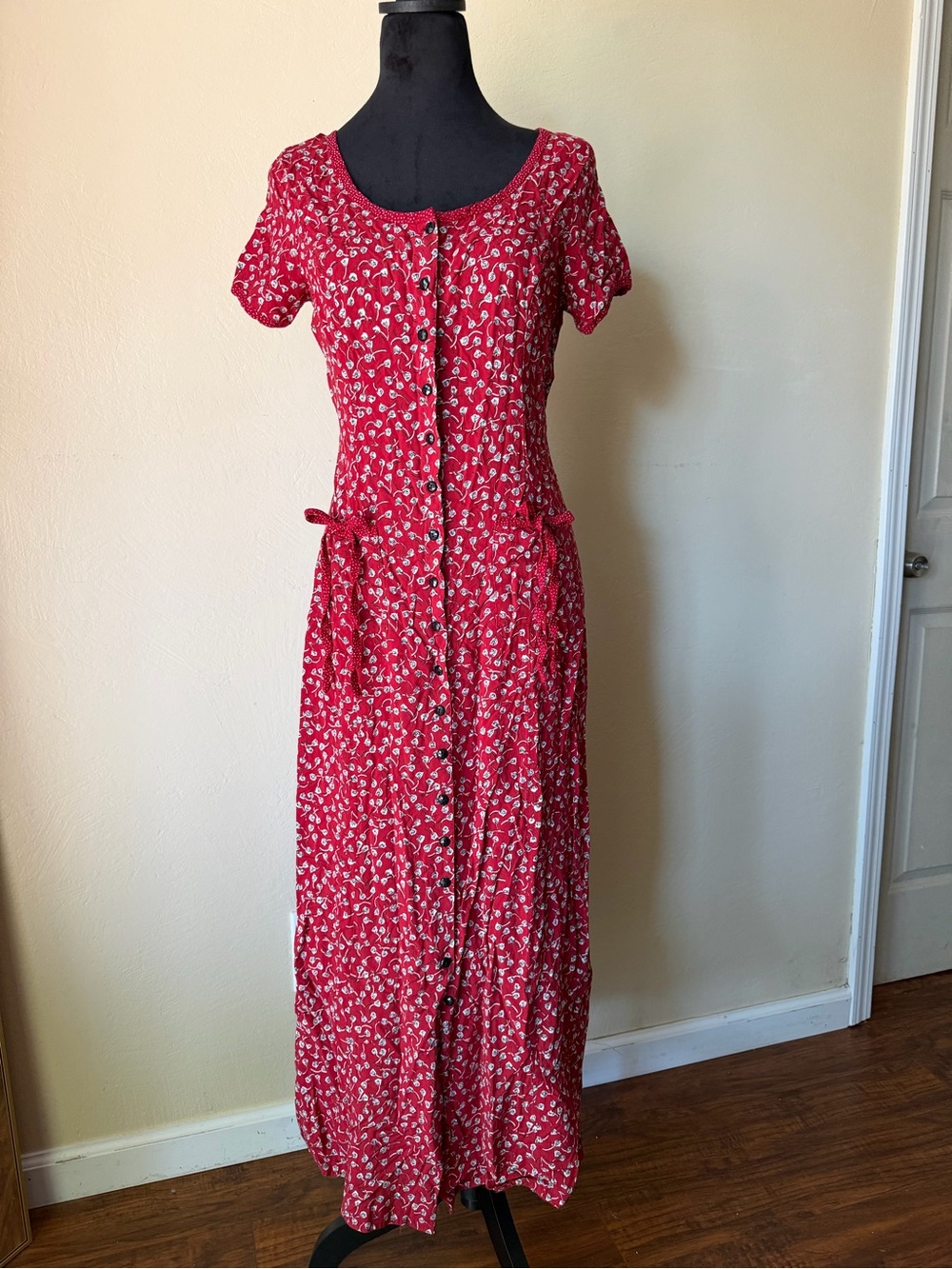 90s Summer floral polka dot sundress bow details